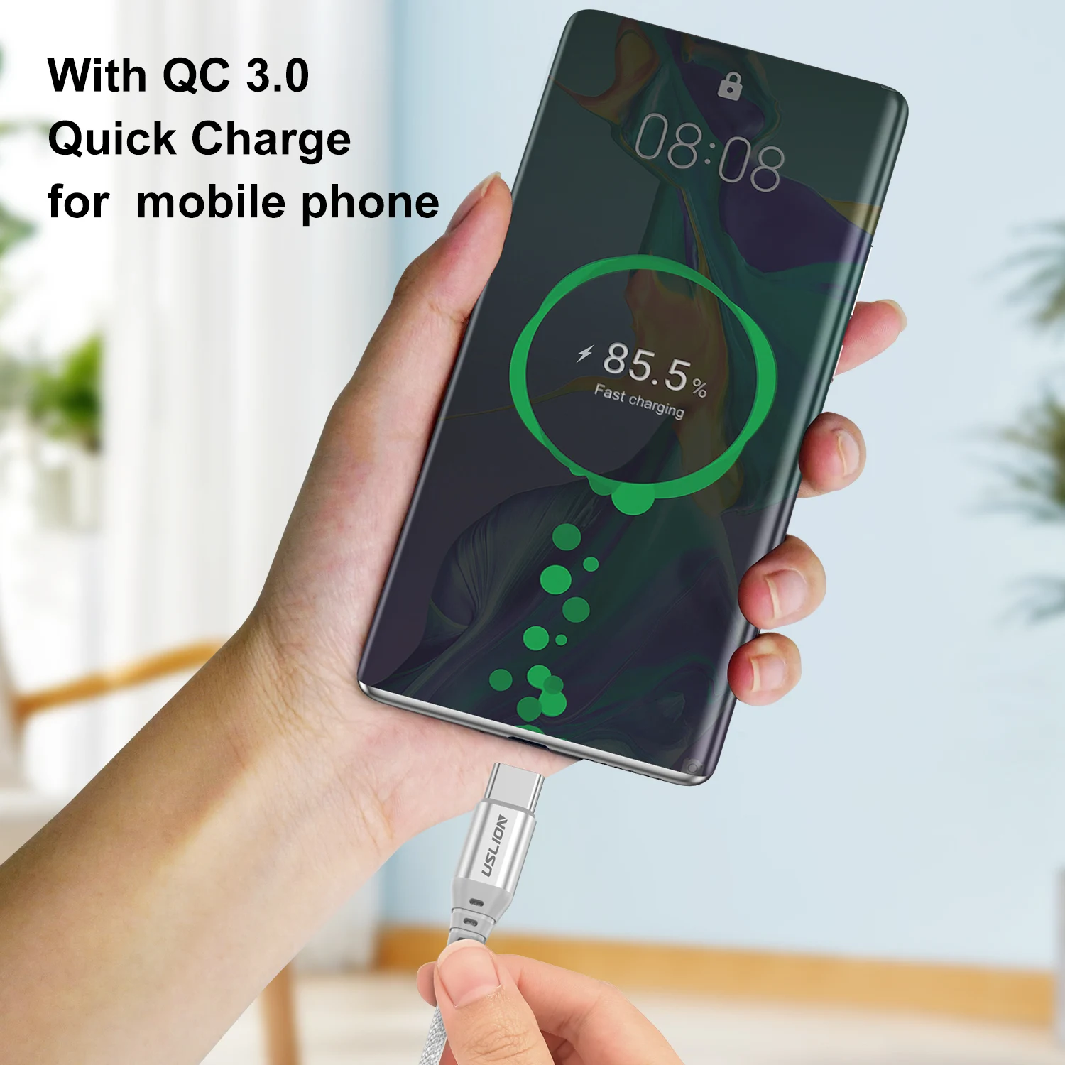 USLION 3A نوع C كابل آيفون 15 برو ماكس النايلون مضفر شحن سريع بيانات الحبل ل Xiaomi 14 Oneplus سامسونج POCO 0.3/1/2 متر #5