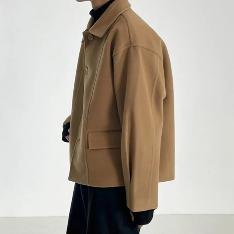 IEFB Winter Men\'s Woolen Jacket Solid Color Thickened Coat Korean Style Loose Casual Outerwear Fashion 2023 New Clothing 9C3210