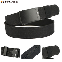 TUSHI Canvas Hard Men's Belt Metal Automatic Buckle Toothless Outdoor Military Jeans Decor Fashion Simple Thickened Waistband