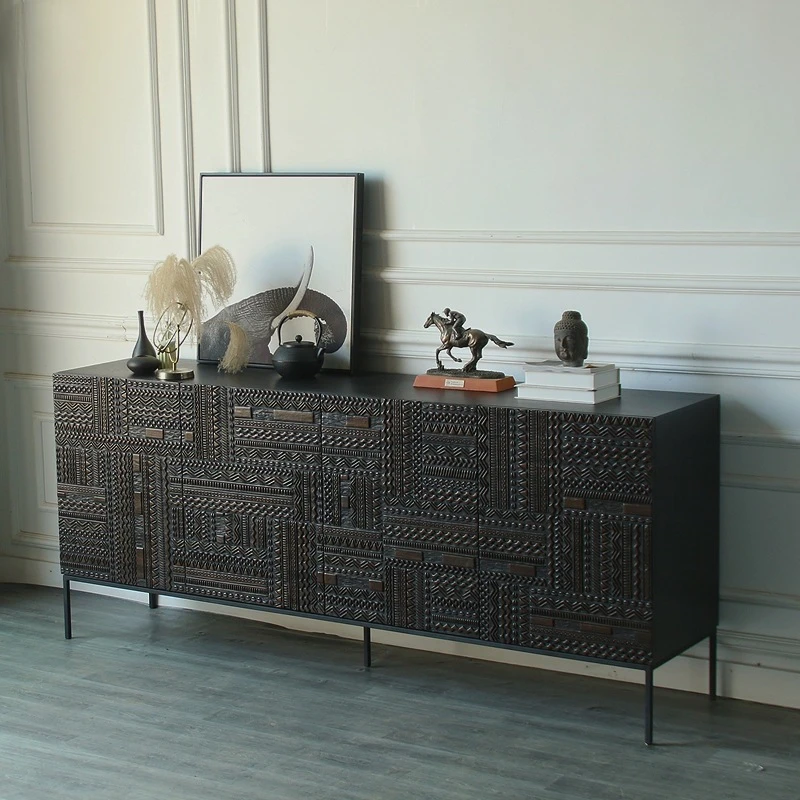 

Oak Carved Solid Wood TV Cabinet Light Luxury Entrance