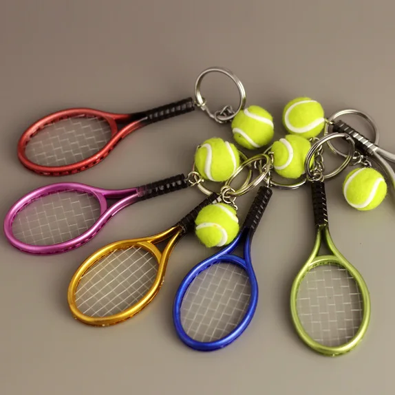 12Pcs Simulated Mini Tennis Racket Keychain for Women Men Metal Car Keyring Backpack Ornament Accessories Sports Souvenirs Gifts