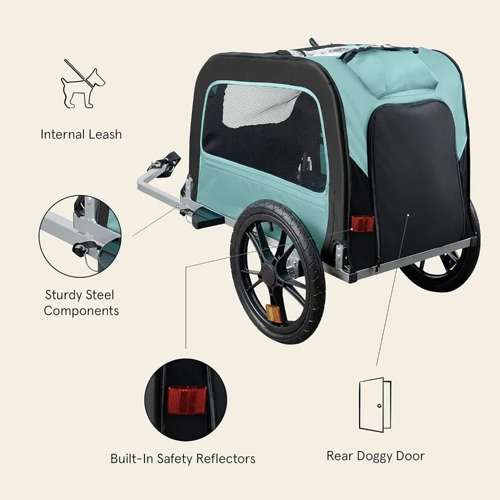 Pet Trailer, Bicycle Trailer for Small and Medium sized Dogs - Foldable with 16 inch Wheels - Non slip Floor, Pet Car