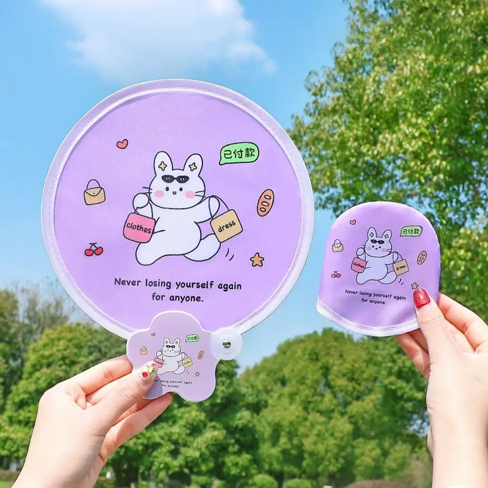 Japanese Style Collapsible Flying Disk Portable Folding Fan with Pocket Round Beach Lawn Hand Fan Cartoon Folding Fans Summer