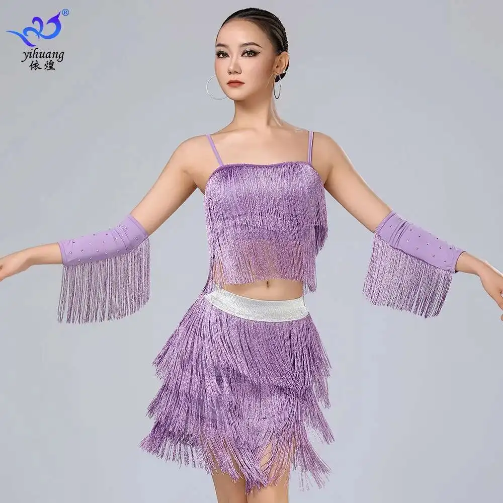 

Latin Dance Dress Dancewear Strap Tassel Skirt Set Performance Costume Stage Performance Wear Professional Practice Wear
