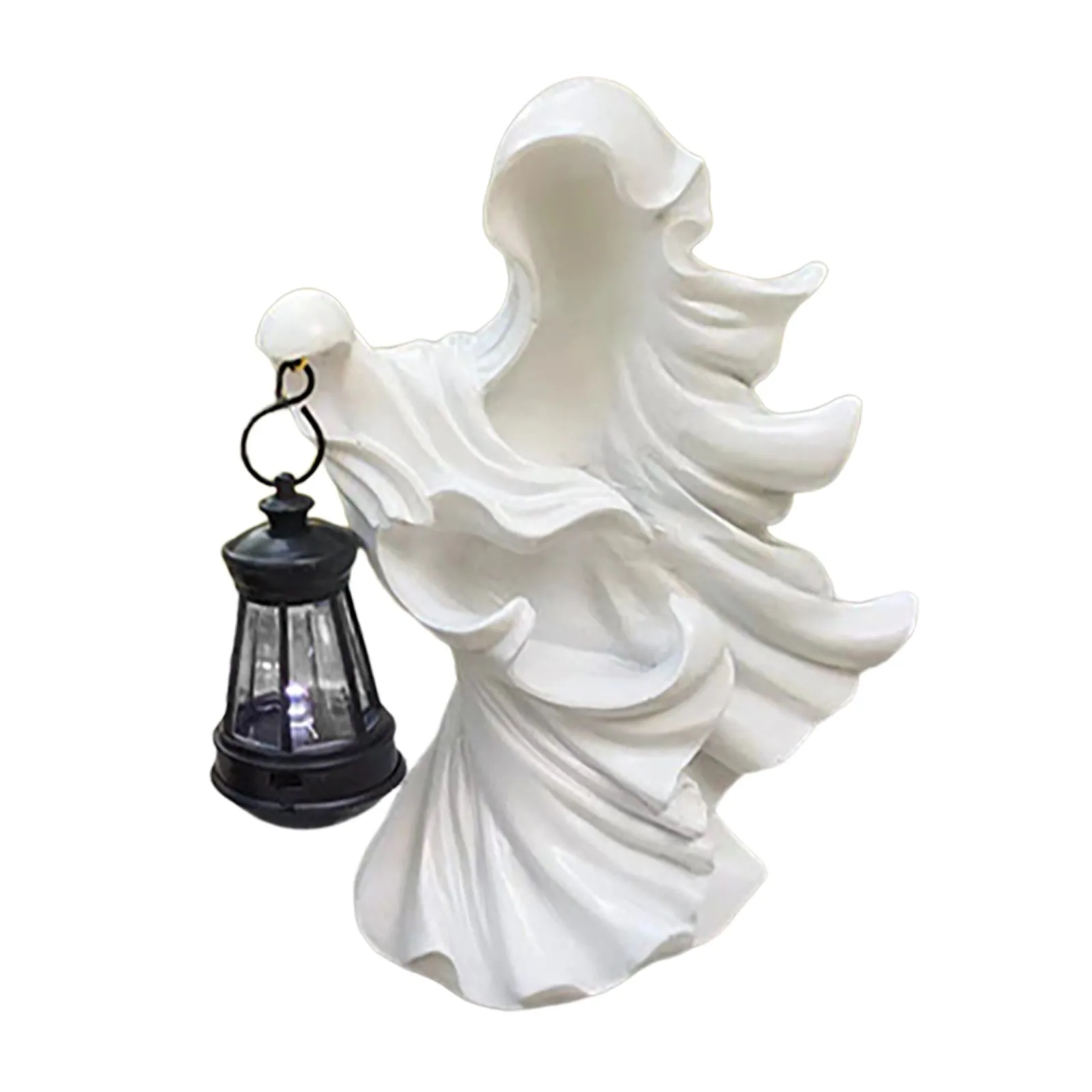 Halloween Ghost Statue With Lantern Faceless Witch Hell Messenger Realistic Resin Ghost Sculpture For Home Scary Decorations