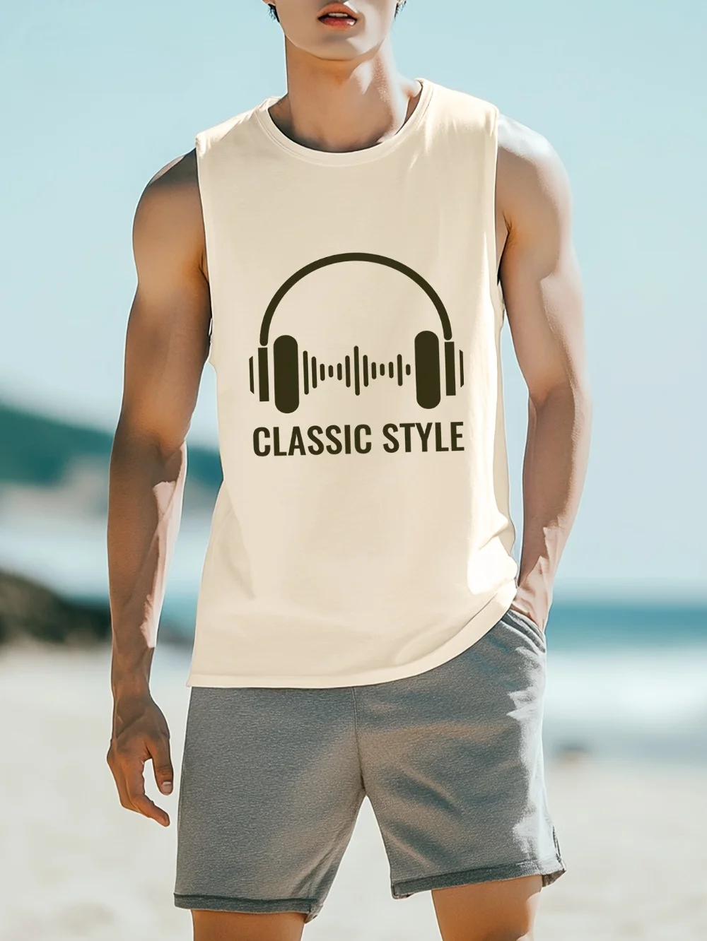 

Men's Music Pattern Print Sleeveless Vest Breathable Summer Casual Shirt for Gym Outdoor Street Wear And Running