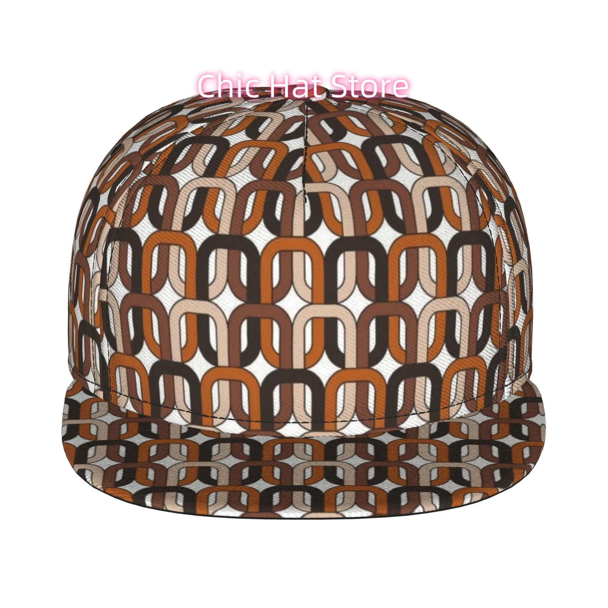 1pc Brown Retro Geometric Pattern Fully Printed Hip-Hop Cap, Stylish Flat-Brimmed Baseball Cap, Trucker Caps Baseball Caps Golf