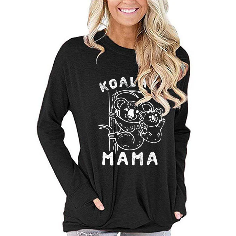 Vintage Koalaty Mama Print Funny T Shirt Women Wildlife Cotton Streetwear Long Sleeve Cartoon Animal Koala Lovers Gifts T-shirt