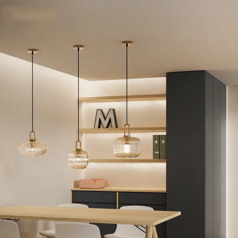 Modern Glass Pendant Light Striped Glass Single Head Chandelier Dining Room Kitchen Bedroom Bedside Living Room Home Decoration image 5