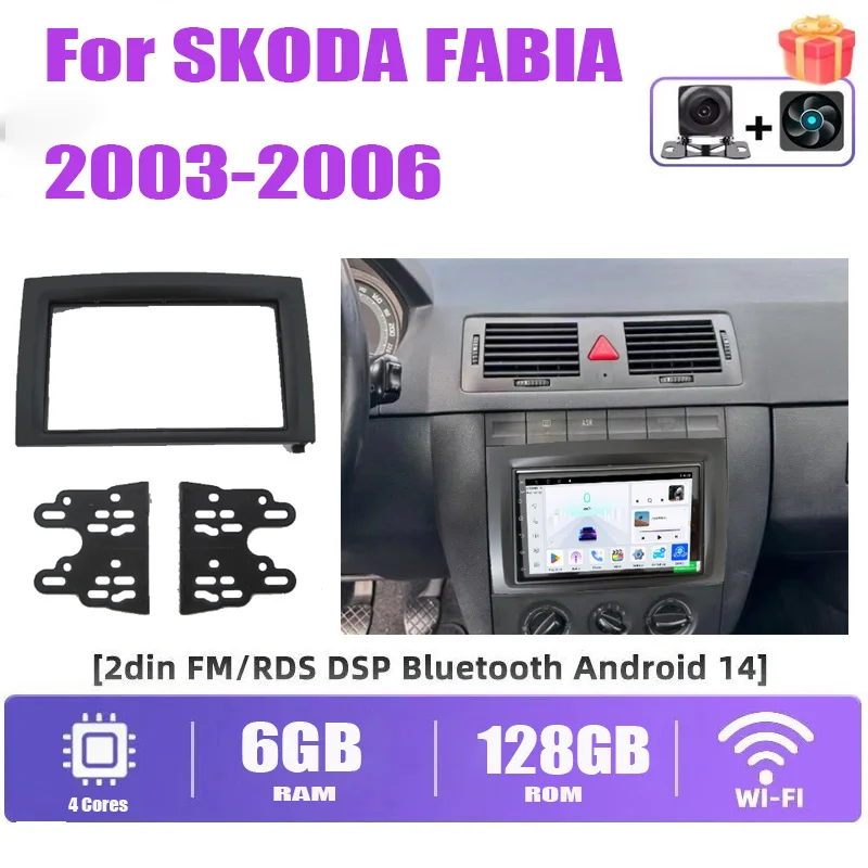 

7" 4-64GB Double Din Car Radio For SKODA FABIA 2003-2006 Wireless CarPlay Android Auto Head Unit FM GPS BT Bluetooth Canbus