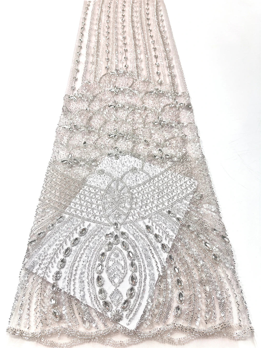 Luxury African Lace Fabric White Tulle Lace Fabric 2026 5Yards Heavy Beaded Sequin Tulle Lace for Party Wedding Dresses