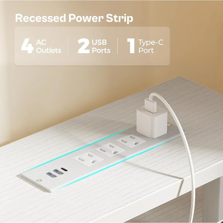 مكتب كمبيوتر مقاس 47 بوصة مع 4 أدراج وأضواء LED، منافذ طاقة مدمجة للمكتب المنزلي أو غرفة النوم، مساحة تخزين كبيرة مثالية #5