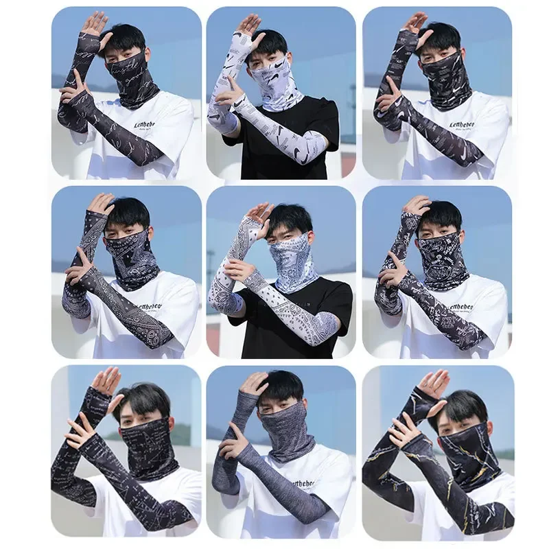 حماية من أشعة الشمس الصيفية لركوب الدراجات في الهواء الطلق للرجال والنساء، غطاء ذراع مطبوع للأشعة فوق البنفسجية ومضاد للإضاءة على الجليد