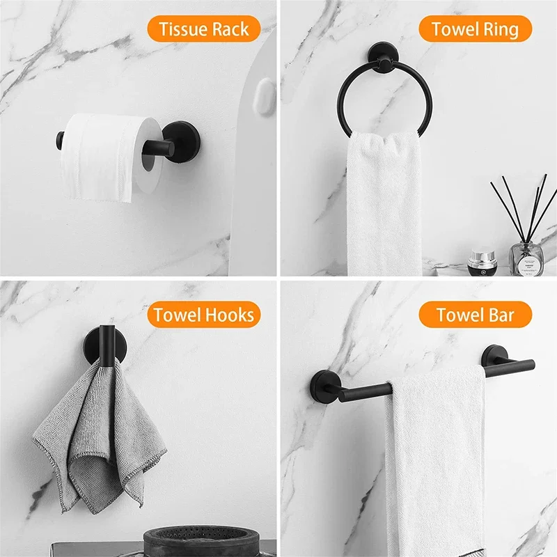 Black Bathroom Hardware Set Accessories Bathroom kit Wall Mount Stainless Steel Towel Bar Towel Ring Toilet Paper Holder Hook