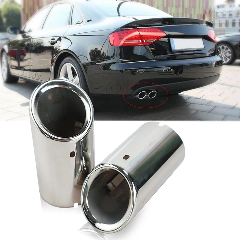 2 Stück Auto Edelstahl Chrom Auspuff-Endrohre Schalldämpfer für Audi A4 B8 A4L Q5 2007-2014 Auto-Zubehör – Detail 1