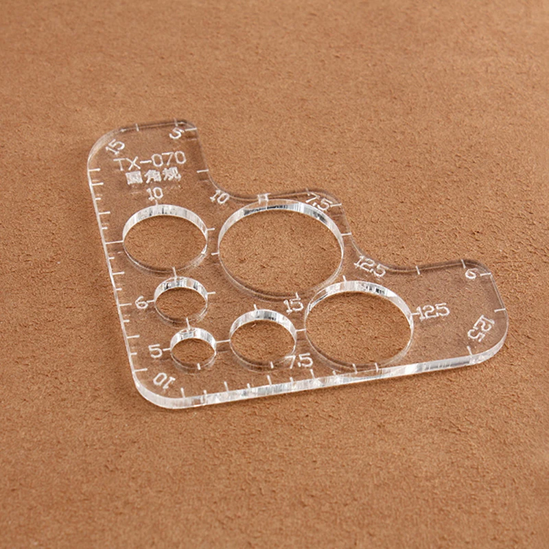 9x9cm Acryl R Gauge Lineal regelmäßige kreisförmige Winkel abgerundete Ecke Vorlage DIY Leder Zeichnung Design Muster Form Lieferungen