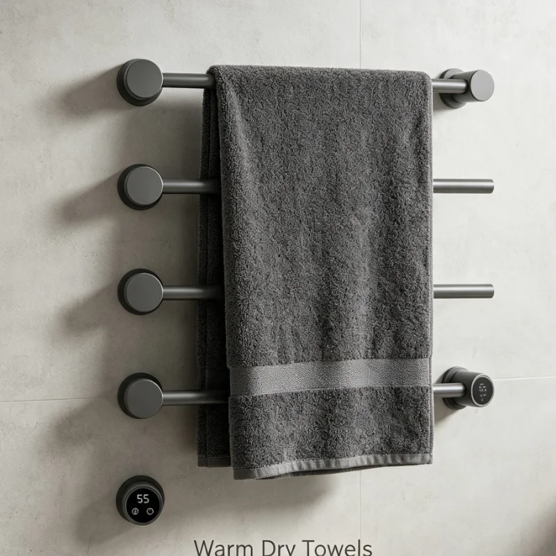 Electric Heated Towel Rack Wall Mount Bathroom Dryer with Digital Timer and Rotating Arms