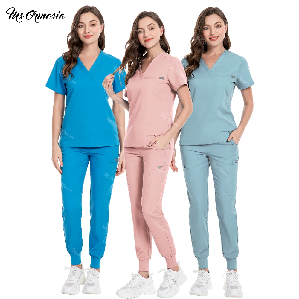 

Scrubs Medical Uniforms Women Scrub Top Joggers Pants Nurse Accessories Hospital Dental Clinic Beauty Salon Spa Workwear Clohtes