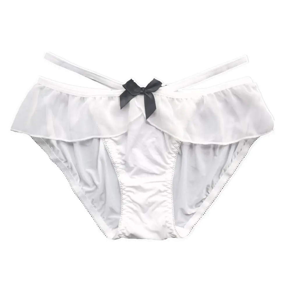 Culotte Lolita en soie glacée de style japonais pour femme, string taille basse, doux et confortable, fitness, sous-vêtements avec nœud, lingerie féminine