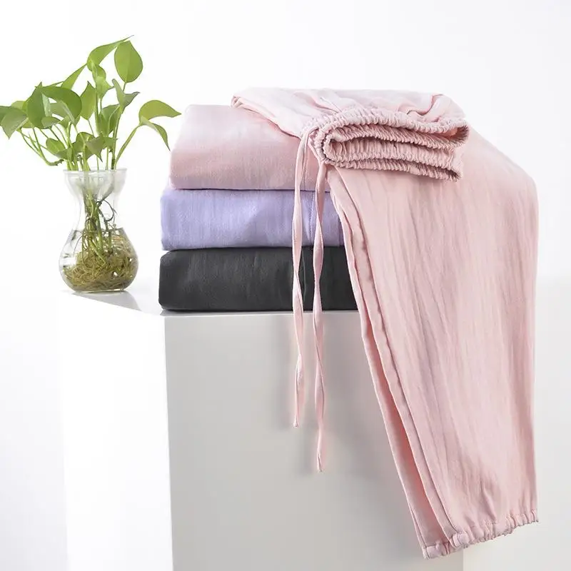 

Double Layer Gauze Long Sve Pajamas for Men And Women Thin Autumn Home Clothes round Ne Long Pants Comfortable Spwear