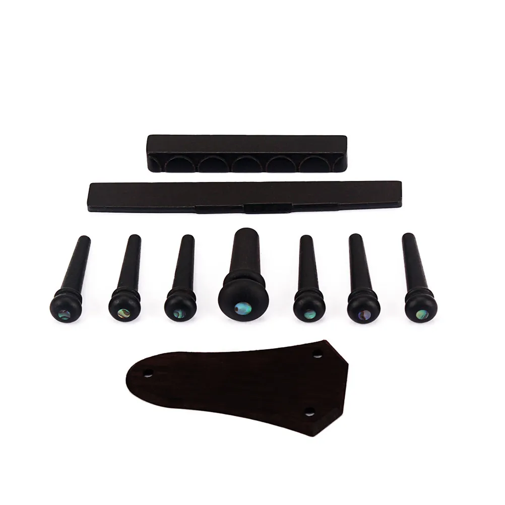10Pcs Ebony Rosewood Guitar Hardware Set for Acoustic Guitar Nut Saddle Bridge Pins Endpin 3Hole Truss Rod Cover Easy Install