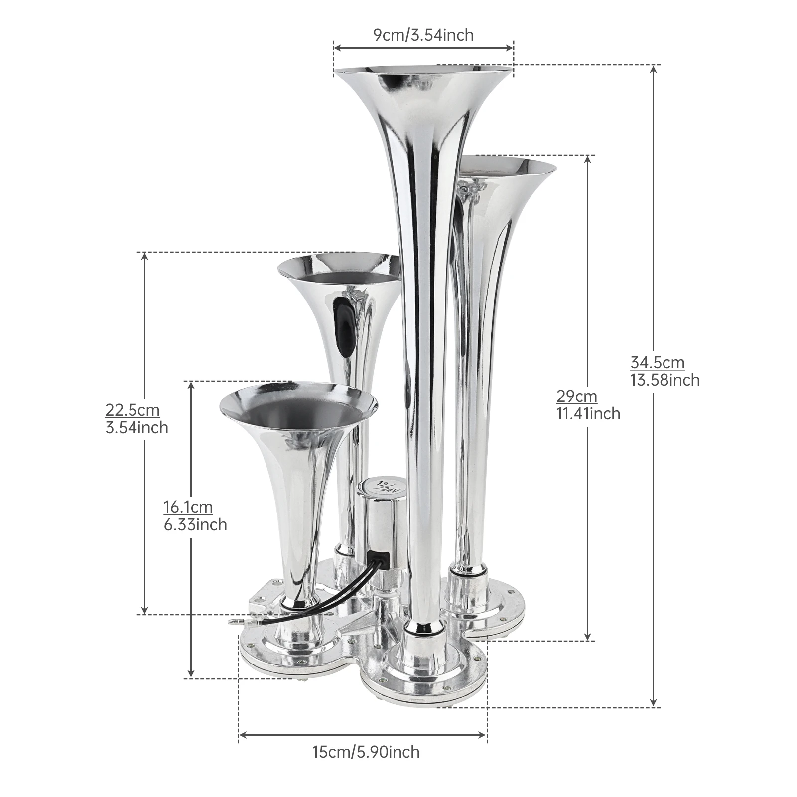 12V / 24V 150db Super Loud Four Trumpet Air Horn for Car Vehicle Truck Train Boat, Robust Auto Car Air Horn