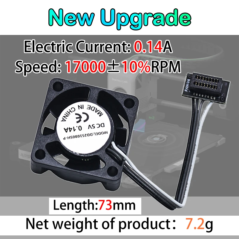 Ulepszony wentylator chłodzący hotend bambu lab x1 Niski prąd 0,14 A / wentylator chłodzący hotend bambu lab p1s o dużej prędkości 17000 ± 10% — zdjęcie produktu 3