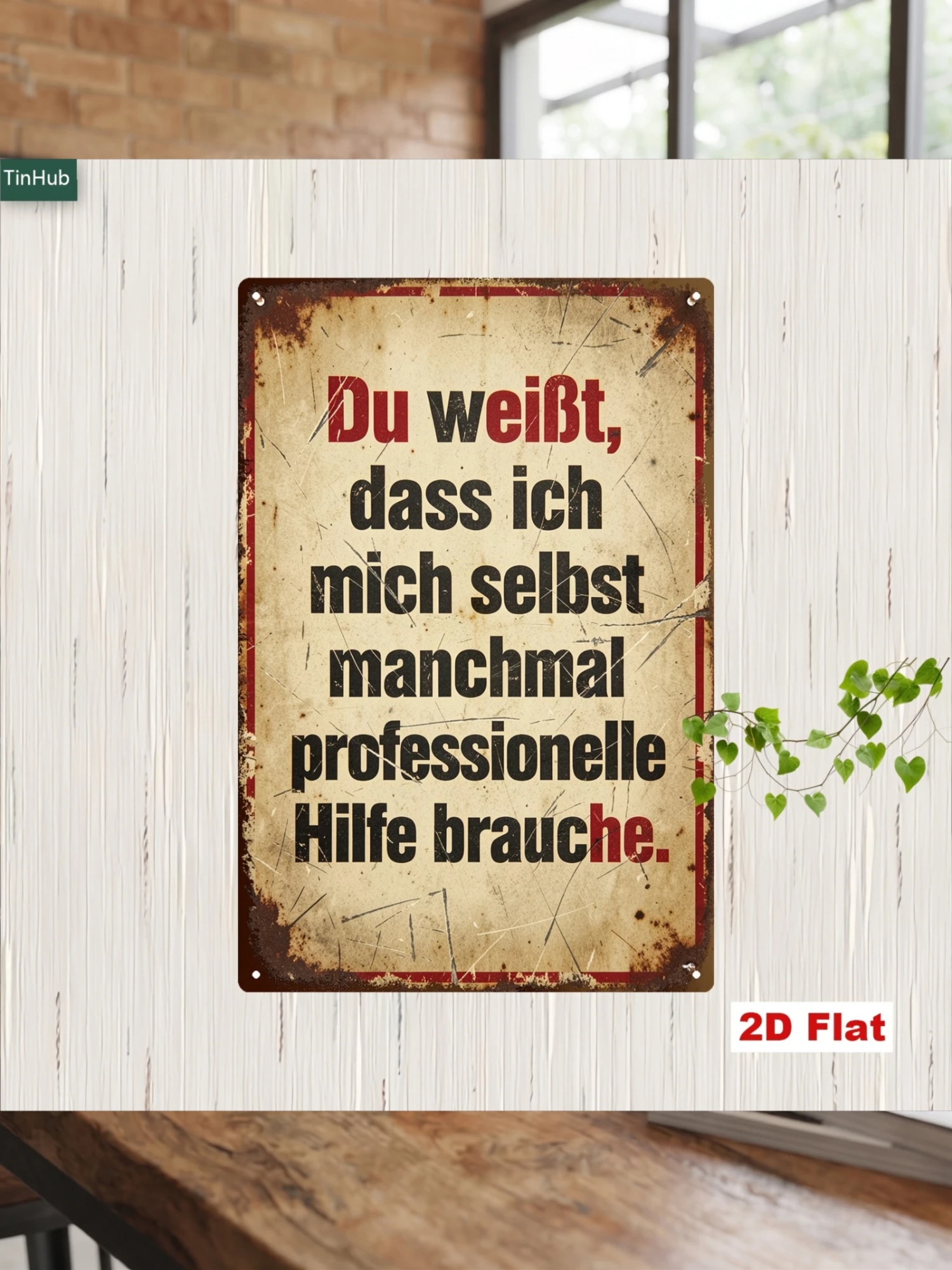 Home Office Industrial Style - Panneau métallique vintage allemand avec citation,