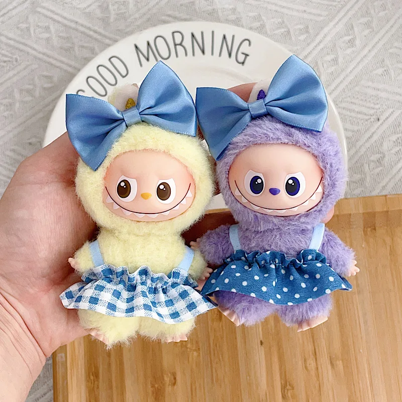 جديد دمية الزي ل LABUBU 4.0 Gen 10 سنتيمتر دبوس صغير لسلسلة الحب الأزرق سلسلة البولكا نقطة متقلب تنورة مع القوس اكسسوارات للشعر #4
