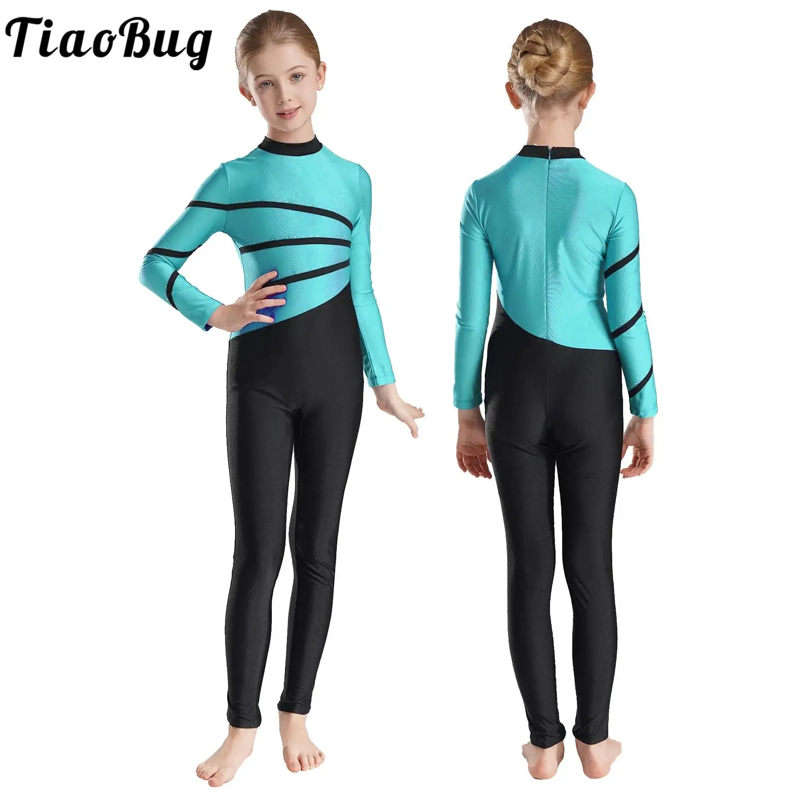 

Kids Girls Ballet Dance Leotard Gymnastics Figure Skating Acrobatics Long Sleeve Mock Neck Bodysuit Jumpsuit Dancewear