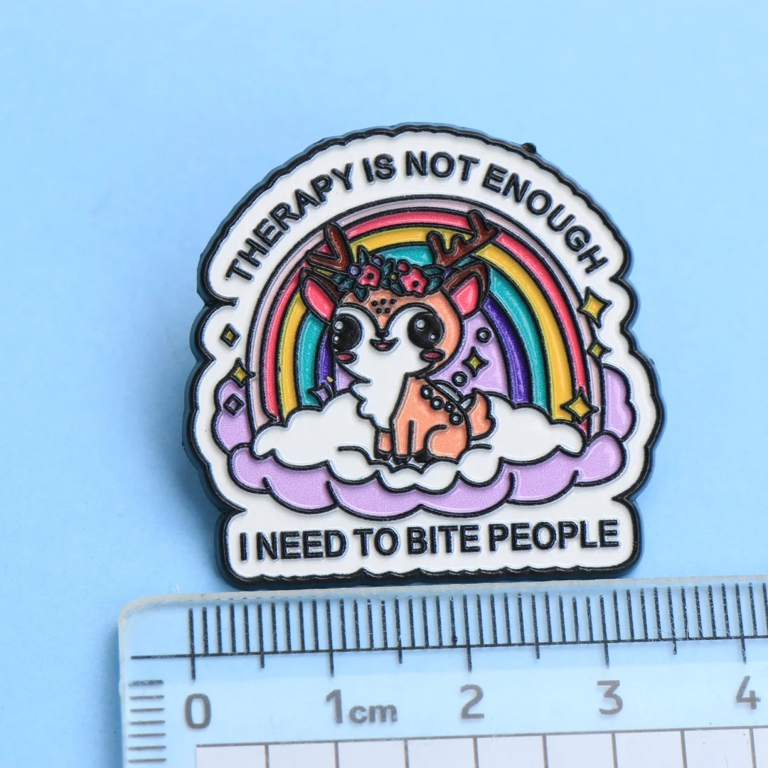 العلاج يكفي ليس أحتاج إلى لدغة الناس المينا دبوس - غزال لطيف مع قوس قزح الكرتون الشرير شارة طية صدر السترة هدية