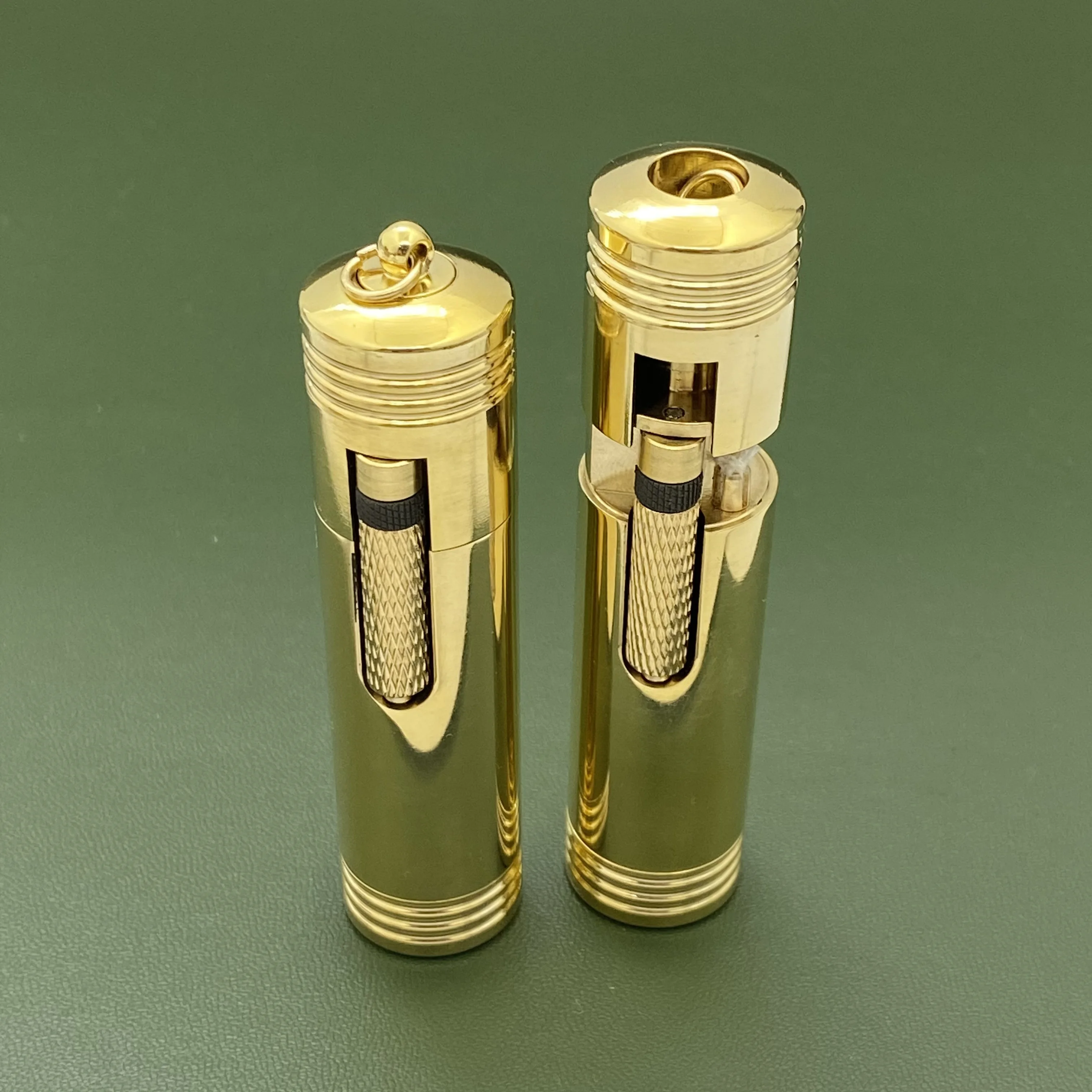 Portable Antique Copper Lighter Thin Cylinder Brass Lighter Retro Unusual Gasolin Lighter EDC Gadget 72mm * 22mm