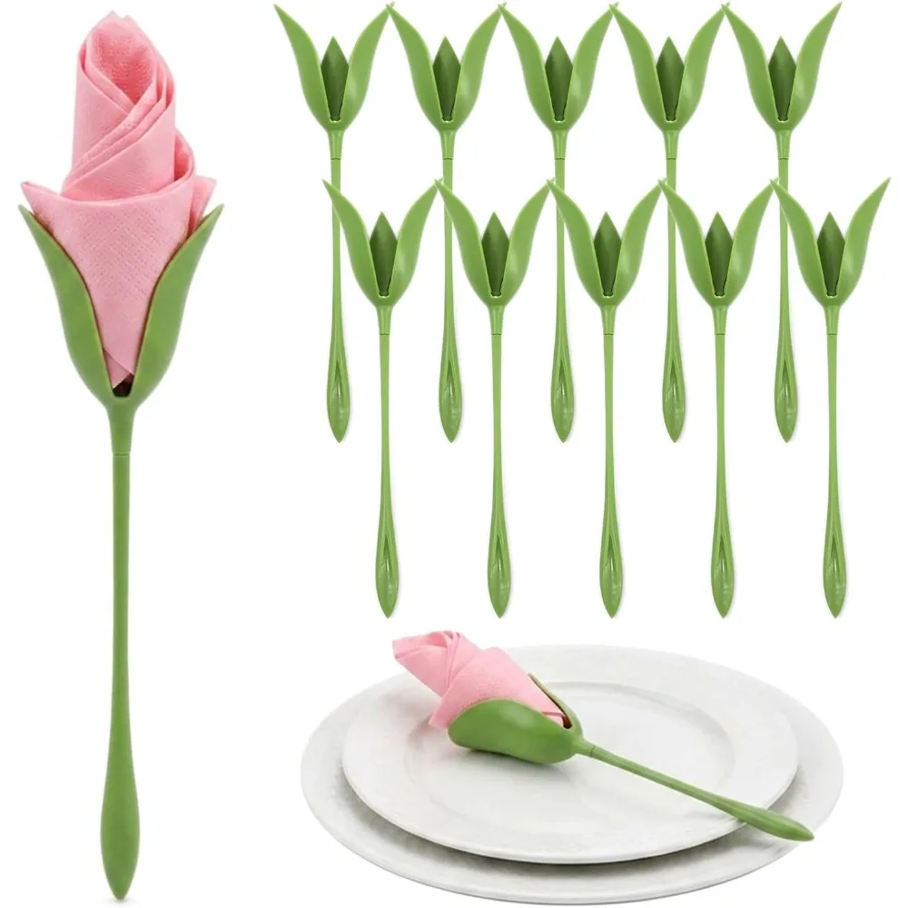 Tulip Shape Napkin Holder Plastic Flower Serviette Holder Romantic Table Decor for Wedding Banquet Party Dining Table Decoration