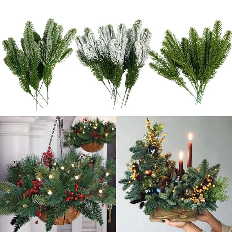 6Pcs Artificial Cedar Pine Branches Faux Plants DIY Christmas Tree Wedding Desktop Living Room Kitchen Christmas Home Decoration