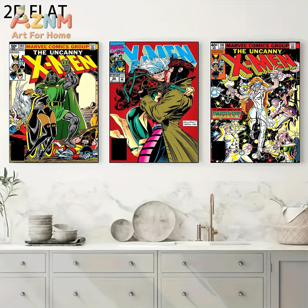 AZNM Superhero Comic Canvas Wall Art Frameless Poster Captain America Spider-Man Deadpool Black Panther Doctor Strange Character