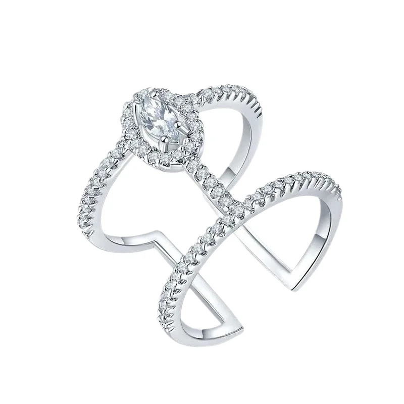 Fashion Light Luxury Full of Diamonds Zircon Open Ring Women's Cross-Border High-End Niche Jewelry Versatile Temperament Index