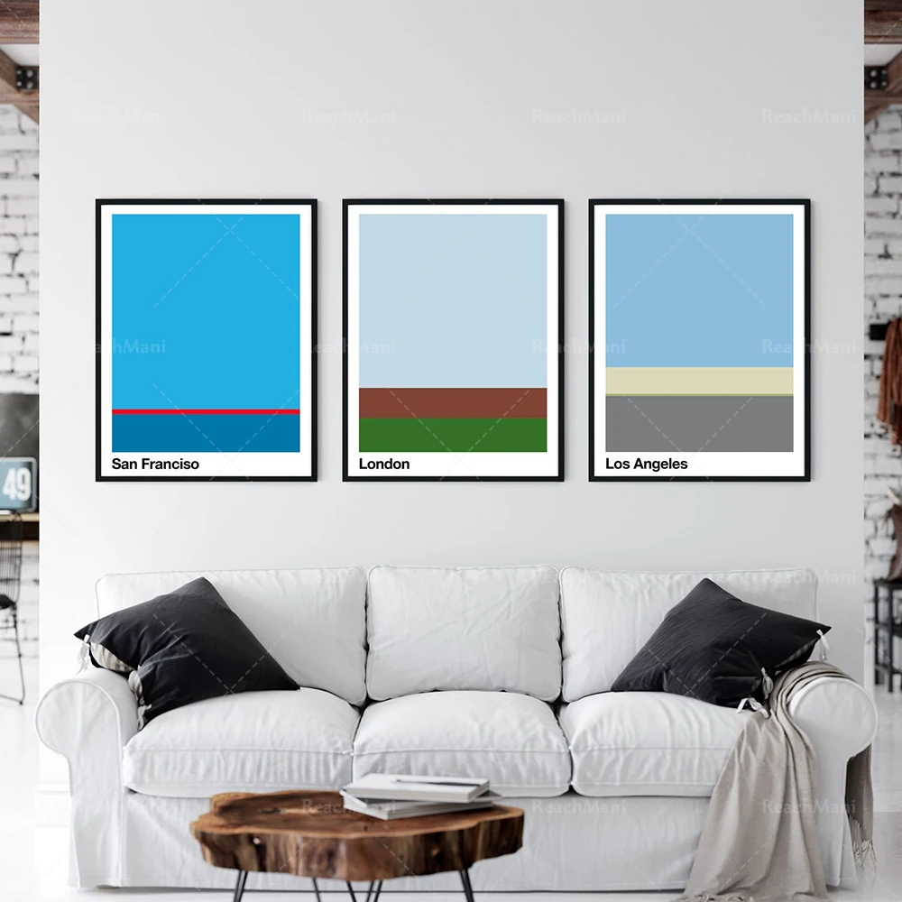 Los Angeles, San Francisco, London city stripes poster, abstract cityscape poster wall art, graphic design gift idea