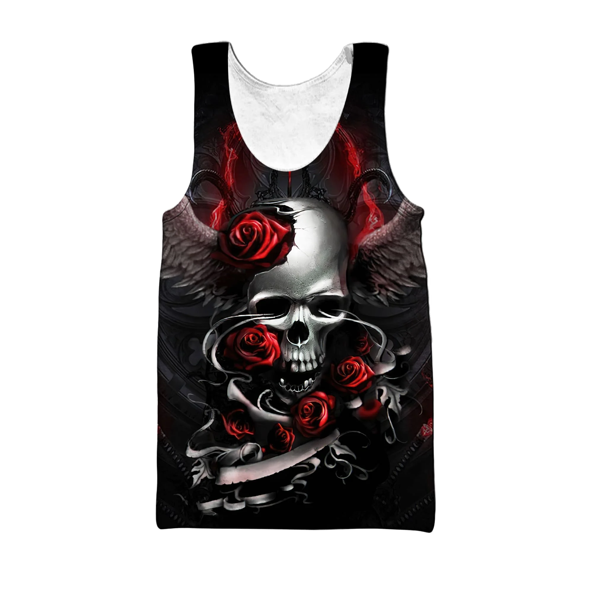 Reaper Scythe Skull Girl And Rose 3D Printed Men vest Summer Harajuku Sleeveless t shirt Unisex Casual Cool Tank Tops BX-77