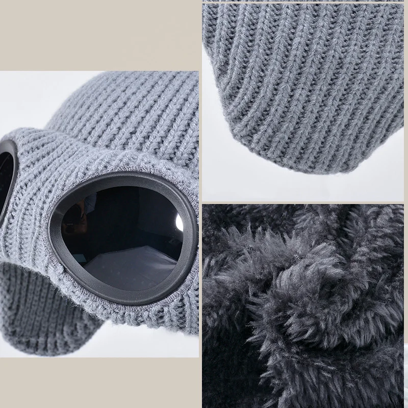 Conjunto de gorro y bufanda de punto para niño y niña, gorro con gafas de protección para las orejas, gorro de invierno, 4-10 años