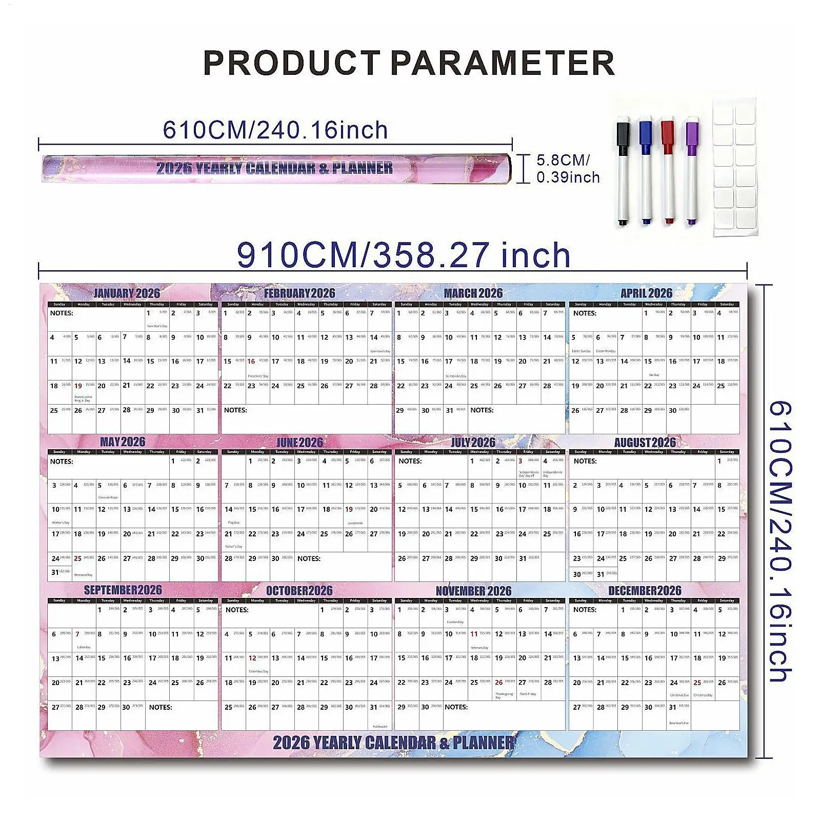 2026 Kalenderplanner Dik papier Glad schrijfpapier Kalender 2026 Schoolbenodigdheden voor markering Planner Schema Planning Thuis