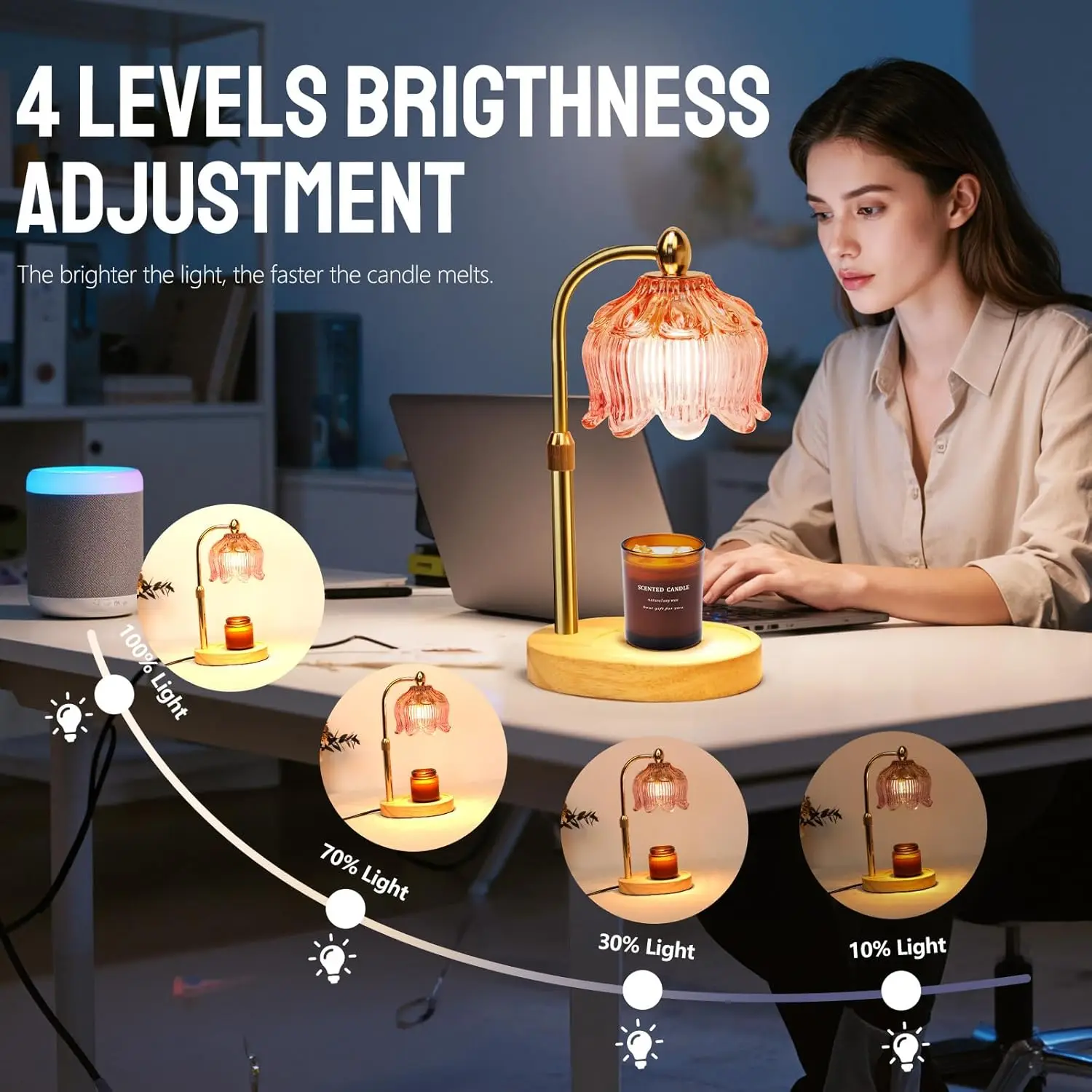 Lâmpada aquecedora de velas elétrica com temporizador e dimmer, altura ajustável, presente seguro sem chama para decoração de casa