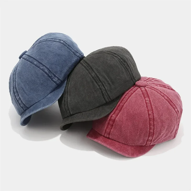 

2025 Four Seasons Cotton Solid Newsboy Caps Flat Peaked Cap Men and Women Painter Beret Hats 02