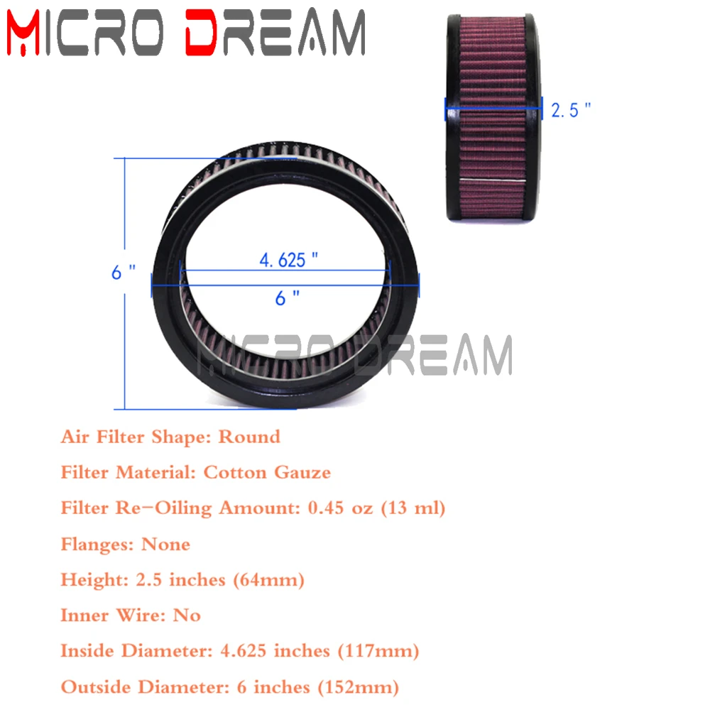 Blue/Red Motorcycle Replacement Air Filter Round High-Flow Cotton Gauze Air Cleaner E-3226 For Harley Cafe Racer Bobber Custom