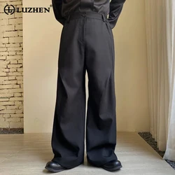 LUZHEN New Stylish High Quality Pleated Design Elegant Men Baggy Wide Leg Trendy Versatile Korean Style Casual Suit Pants 08e264