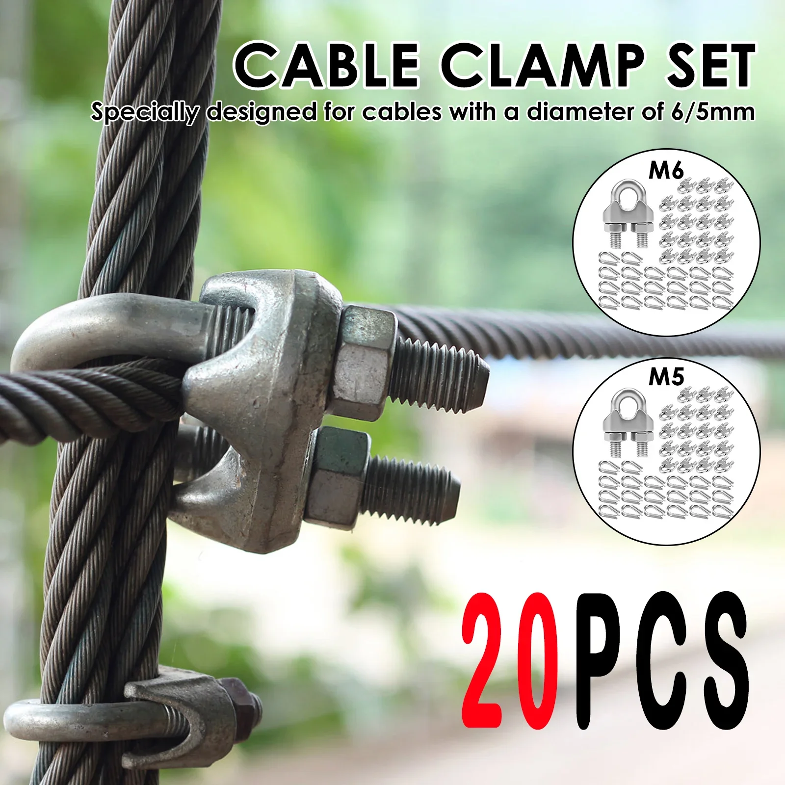

20 шт. M6/M5 U-образный кабельный зажим 304, зажим для троса из нержавеющей стали, универсальный зажим для троса для белья, металлический трос