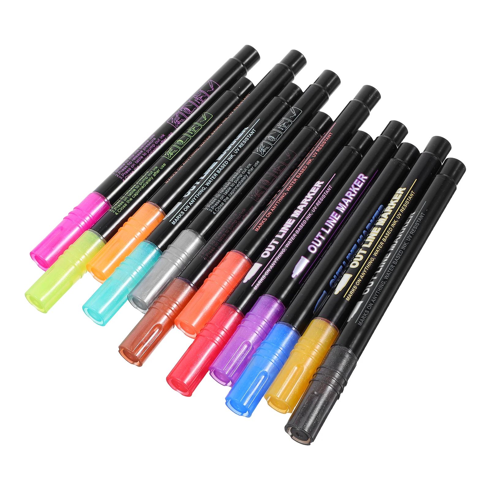 

12pcs Markers Vibrant Glitter Pens Smooth Coloring Fine Liner Drawing Tools Multicolor Highlighters Craft