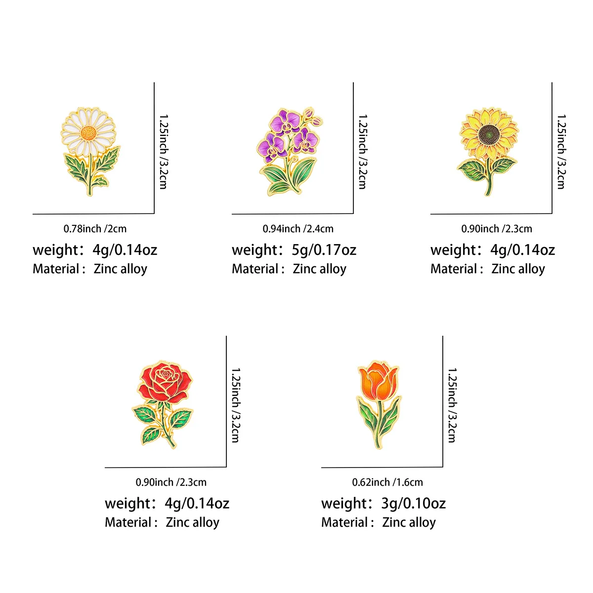 Flower Enamel Pins Daisy Sunflower Badges Rose Tulip Orchid Metal Lapel Pin Brooch Backpack Jacket Hat Clothing Decor DIY Gift