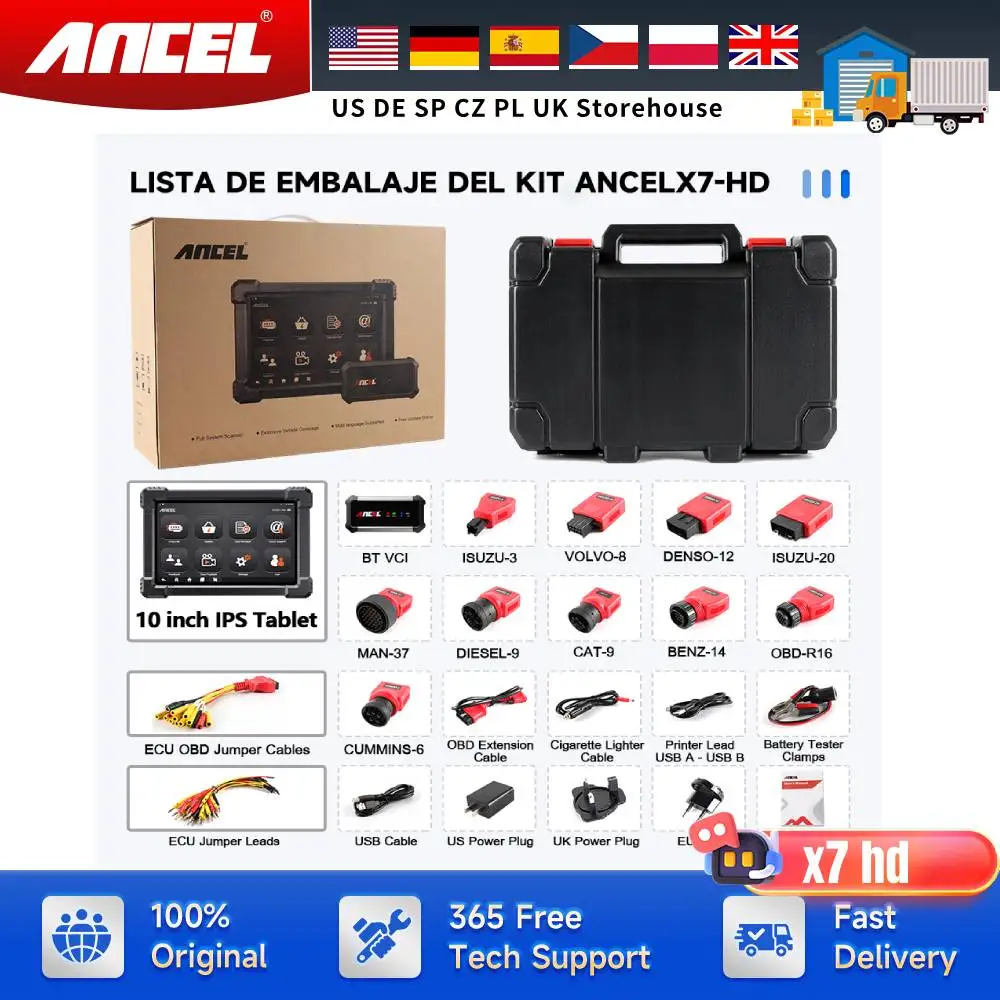 

10-дюймовый сверхмощный сканер для грузовиков, полугрузовики, полная система диагностики, двунаправленный дизельный сканер с DPF ANCEL X7HD