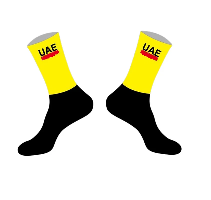 LASER CUT ONE PAIR 2024 UAE TEAM YELLOW Cycling Socks Antislip Bike Racing MITI Breathable FOR Men and Women