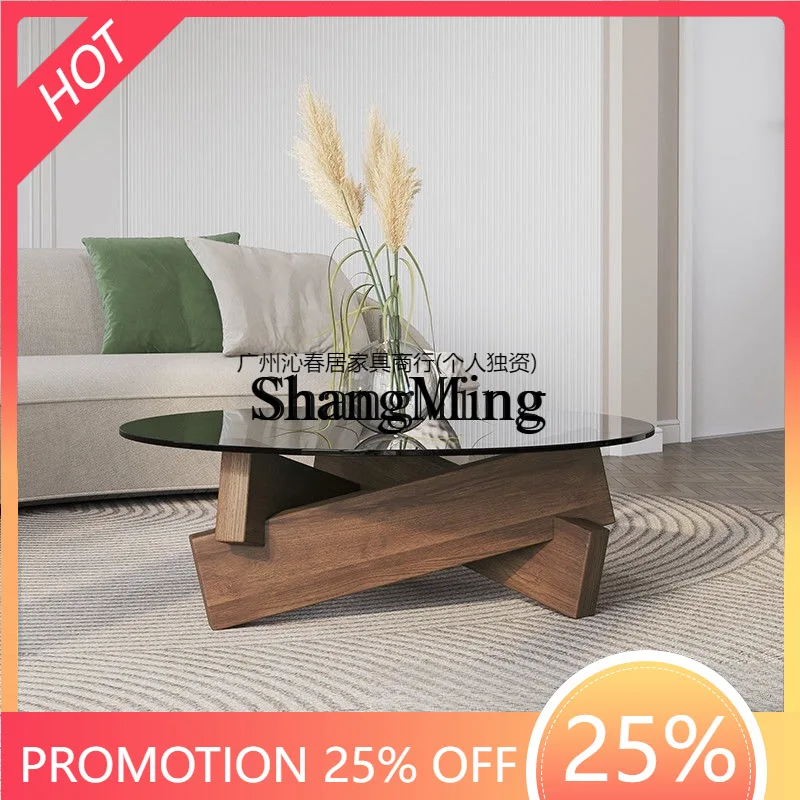 

SM household exquisite high-end small tea Jisu red short round coffee table simple modern glass creative living room table